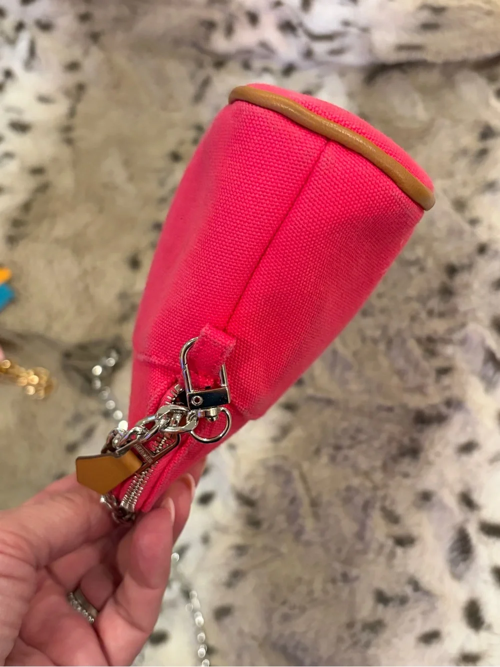 HERMES H CANVAS POUCH ON UNBRANDED CHAIN & BAG CHARM
